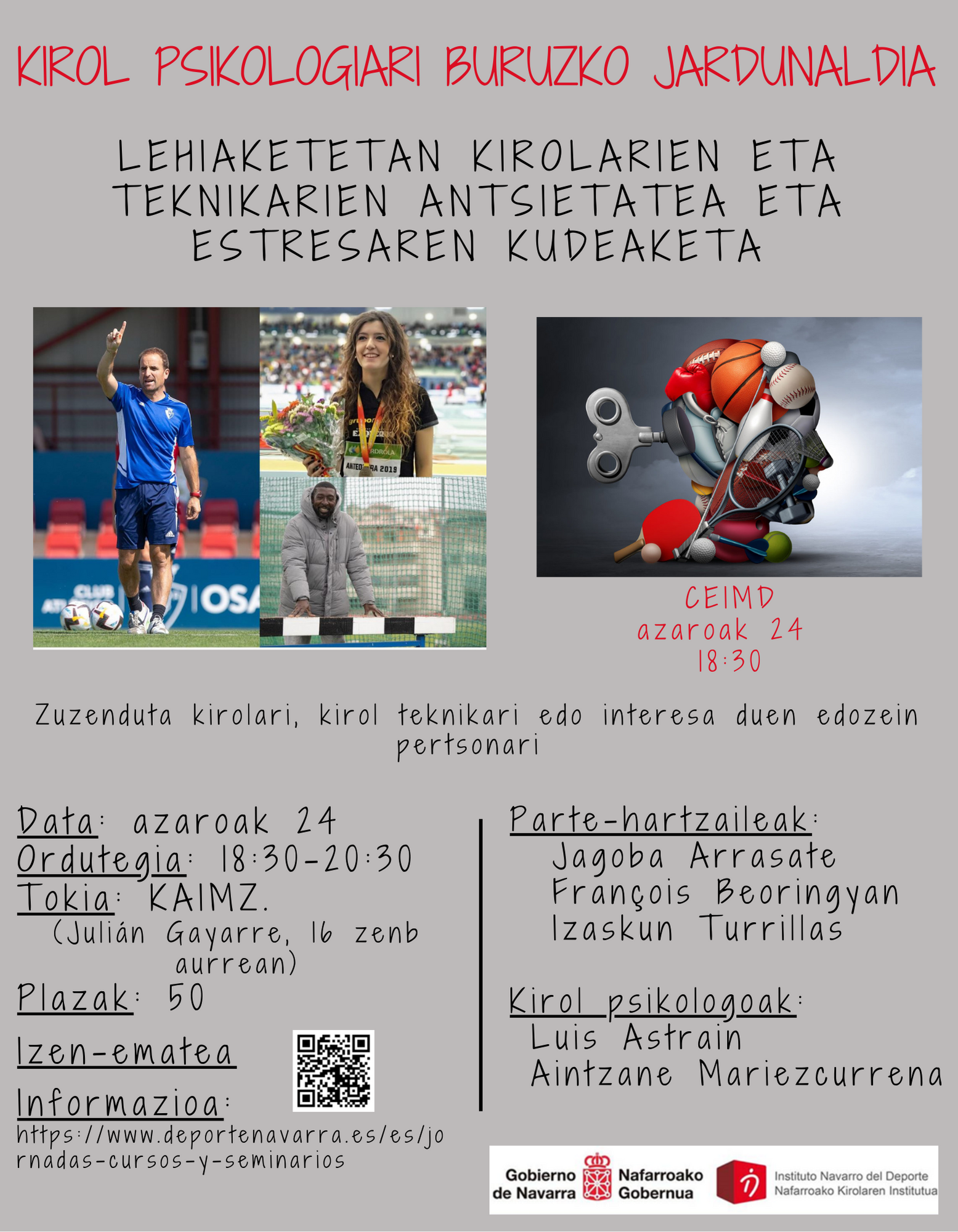 JORNADA DE PSICOLOG&Iacute;A APLICADA AL DEPORTE. GESTI&Oacute;N DEL ESTR&Eacute;S Y LA ANSIEDAD EN LA COMPETICI&Oacute;N